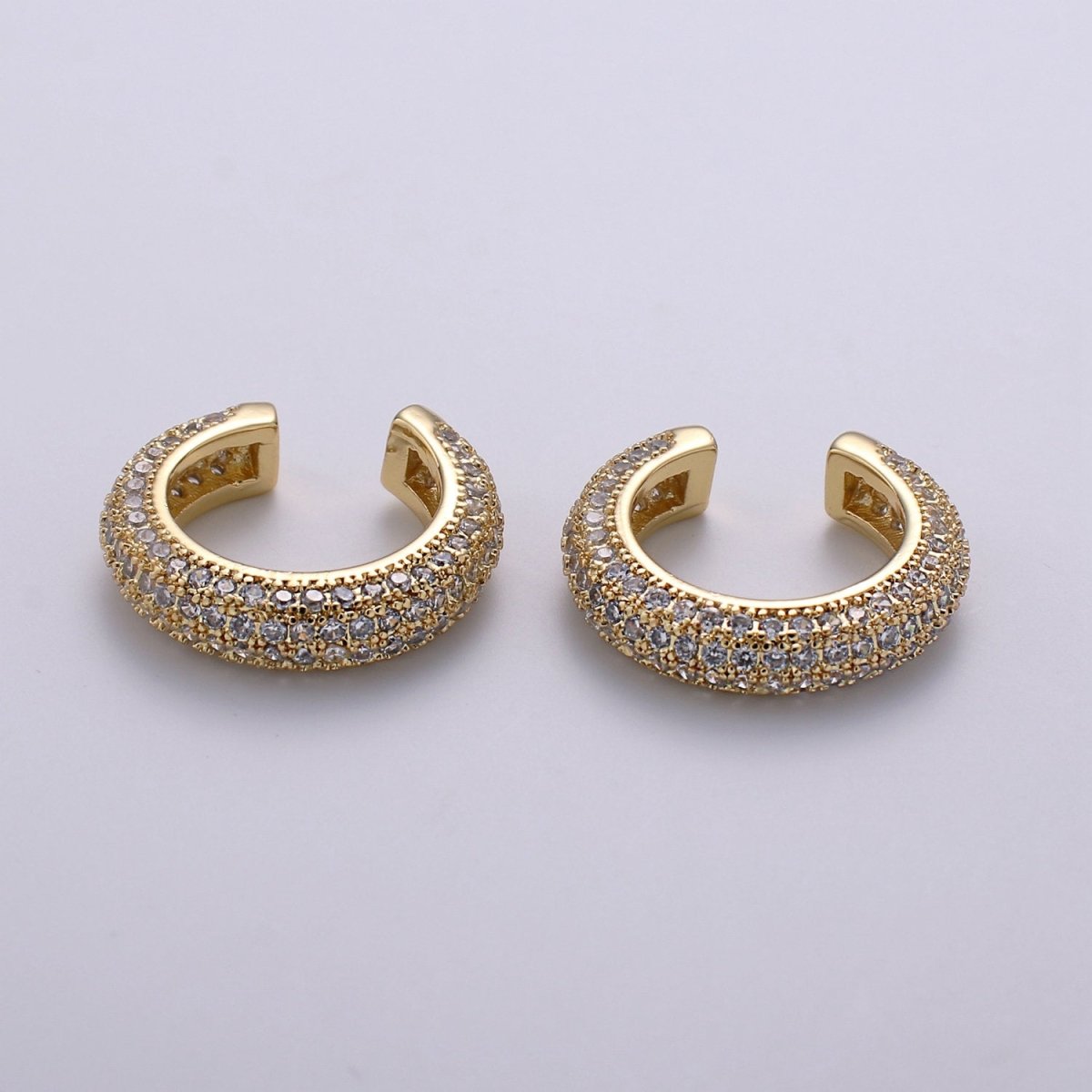 1 Piece 16mm 24k Gold Micro Pave Ear Cuffs, Chunky Ear Cuffs, Dainty Hoops, Micro Pave Ear Cuffs, Gold Plated Earrings AI-102 AI-103