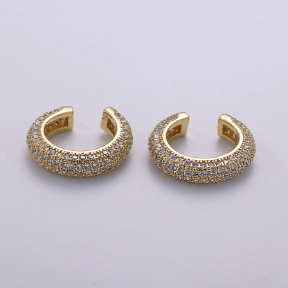 1 Piece 16mm 24k Gold Micro Pave Ear Cuffs, Chunky Ear Cuffs, Dainty Hoops, Micro Pave Ear Cuffs, Gold Plated Earrings AI-102 AI-103