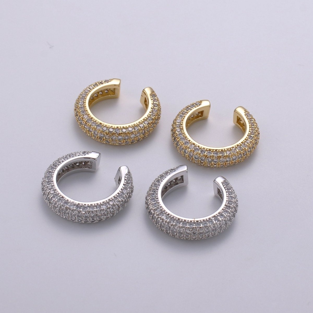 1 Piece 16mm 24k Gold Micro Pave Ear Cuffs, Chunky Ear Cuffs, Dainty Hoops, Micro Pave Ear Cuffs, Gold Plated Earrings AI-102 AI-103