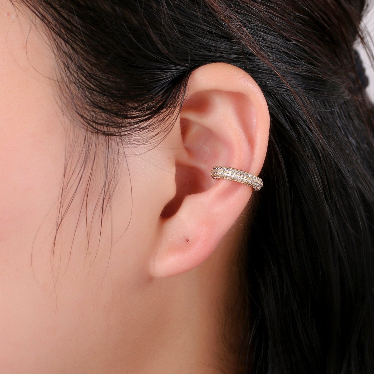 1 Piece 16mm 24k Gold Micro Pave Ear Cuffs, Chunky Ear Cuffs, Dainty Hoops, Micro Pave Ear Cuffs, Gold Plated Earrings AI-102 AI-103