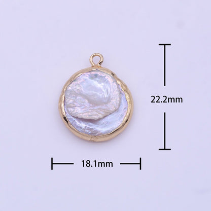 OS 1 Piece Natural Pearl Gold bezel connector approx. 18mm round shape gold plated Charm Pendant P-1844