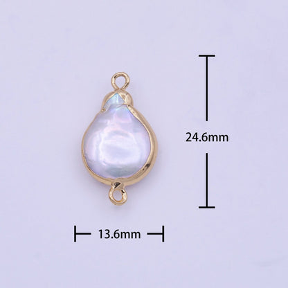 1 Piece Natural Pearl Gold bezel connector approx 24.6X13.5mm Freeform Pear shape gold plated Charm Connector P-1848