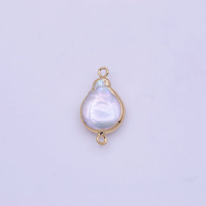 1 Piece Natural Pearl Gold bezel connector approx 24.6X13.5mm Freeform Pear shape gold plated Charm Connector P-1848
