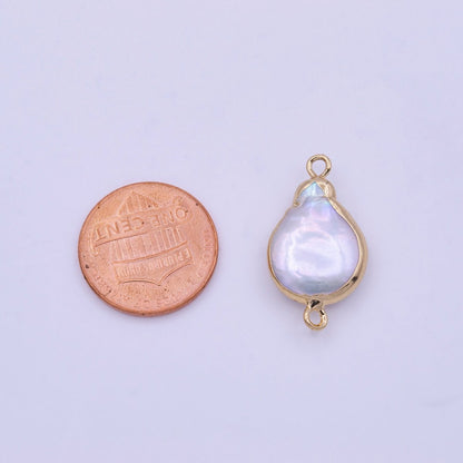 1 Piece Natural Pearl Gold bezel connector approx 24.6X13.5mm Freeform Pear shape gold plated Charm Connector P-1848