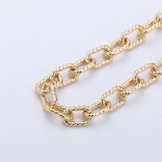 1 Yard 16K Gold Filled Paper Clip Chain Twisted Texturized Tubed Chain, Elongated Oval Chain 10x5mm link Chain for Necklace Bracelet, Chunky CABLE Chain  | ROLL-003