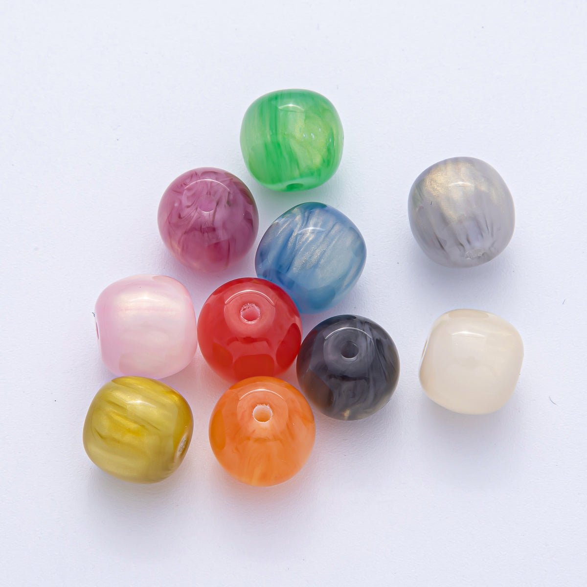 10 pcs 12mm Green, White, Black, Yellow, Purple, Blue, Red, Grey, Pink Glitter Round Resin Bead Set | B584 - B600