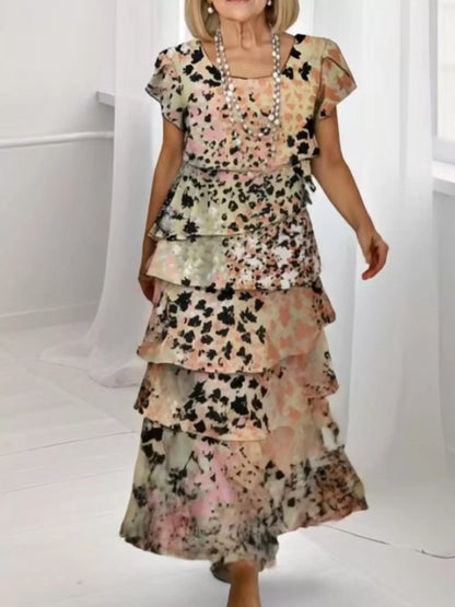 Ruffle Layered Printed Maxi Dress