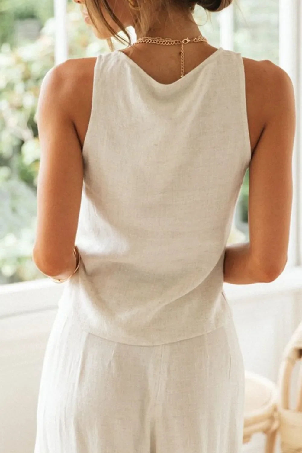 Drawstring V-Neck Tank and Pants Set