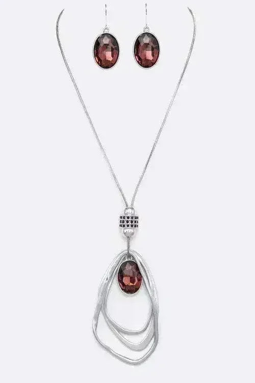 Crystal Drop &amp; Hoops Necklace Set