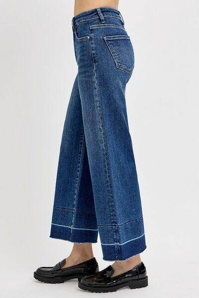 RISEN Full Size Tummy Control High Rise Crop Wide Hem Jeans