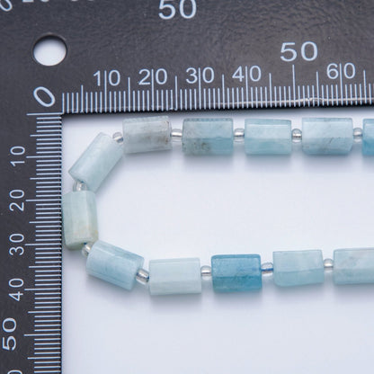 10.5mm Light Blue Aquamarine Bead Natural Gemstone Cylinder Tube Strand Finding | WA-1504