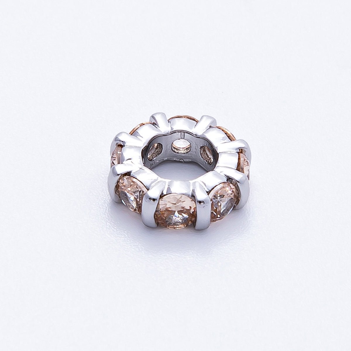 10.5mm Personalized Birthstone Micro Paved Round CZ Rondelle Spacer Set | Beads-00101 ~ Beads-00112