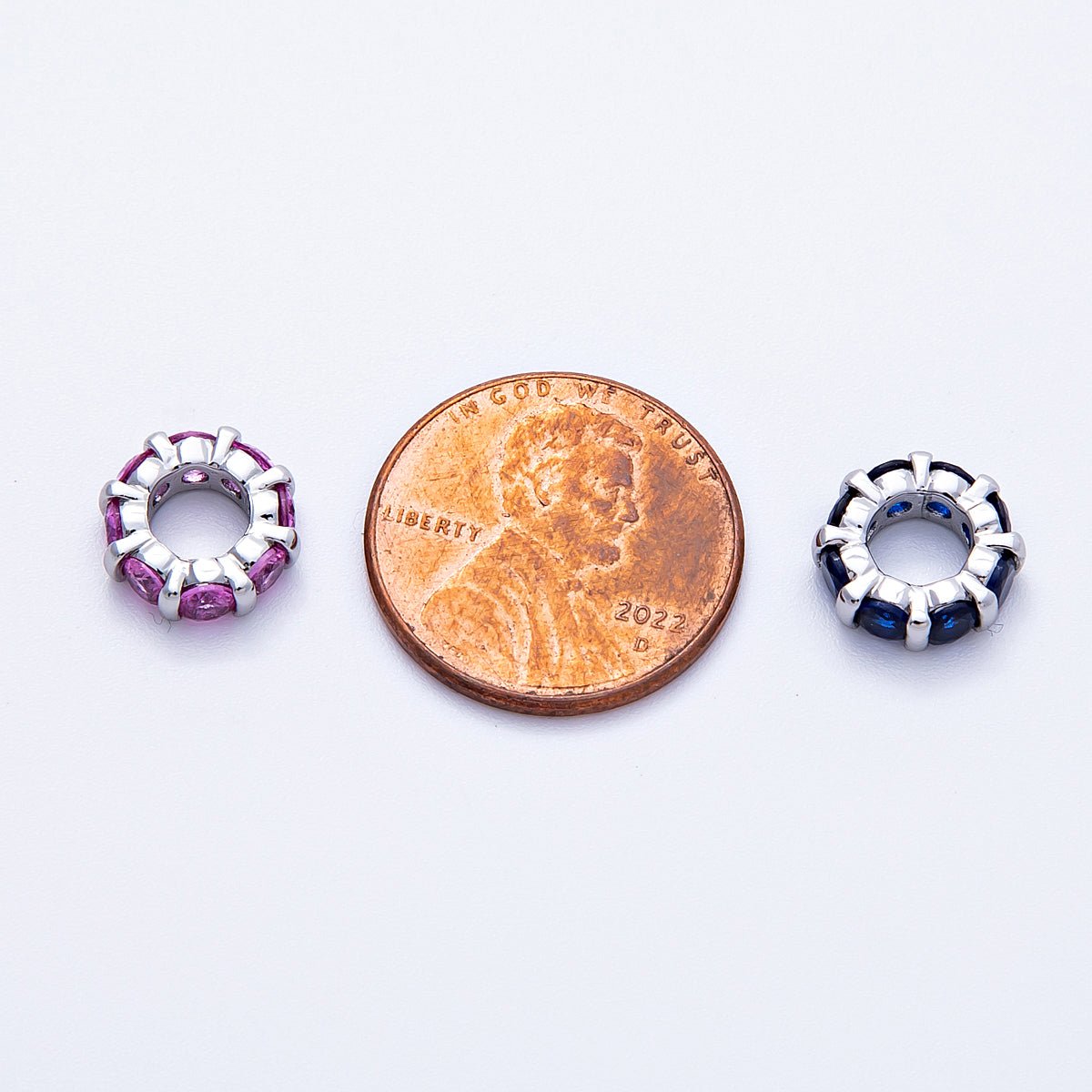 10.5mm Personalized Birthstone Micro Paved Round CZ Rondelle Spacer Set | Beads-00101 ~ Beads-00112
