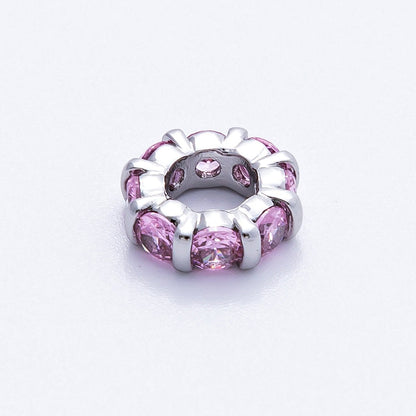 10.5mm Personalized Birthstone Micro Paved Round CZ Rondelle Spacer Set | Beads-00101 ~ Beads-00112