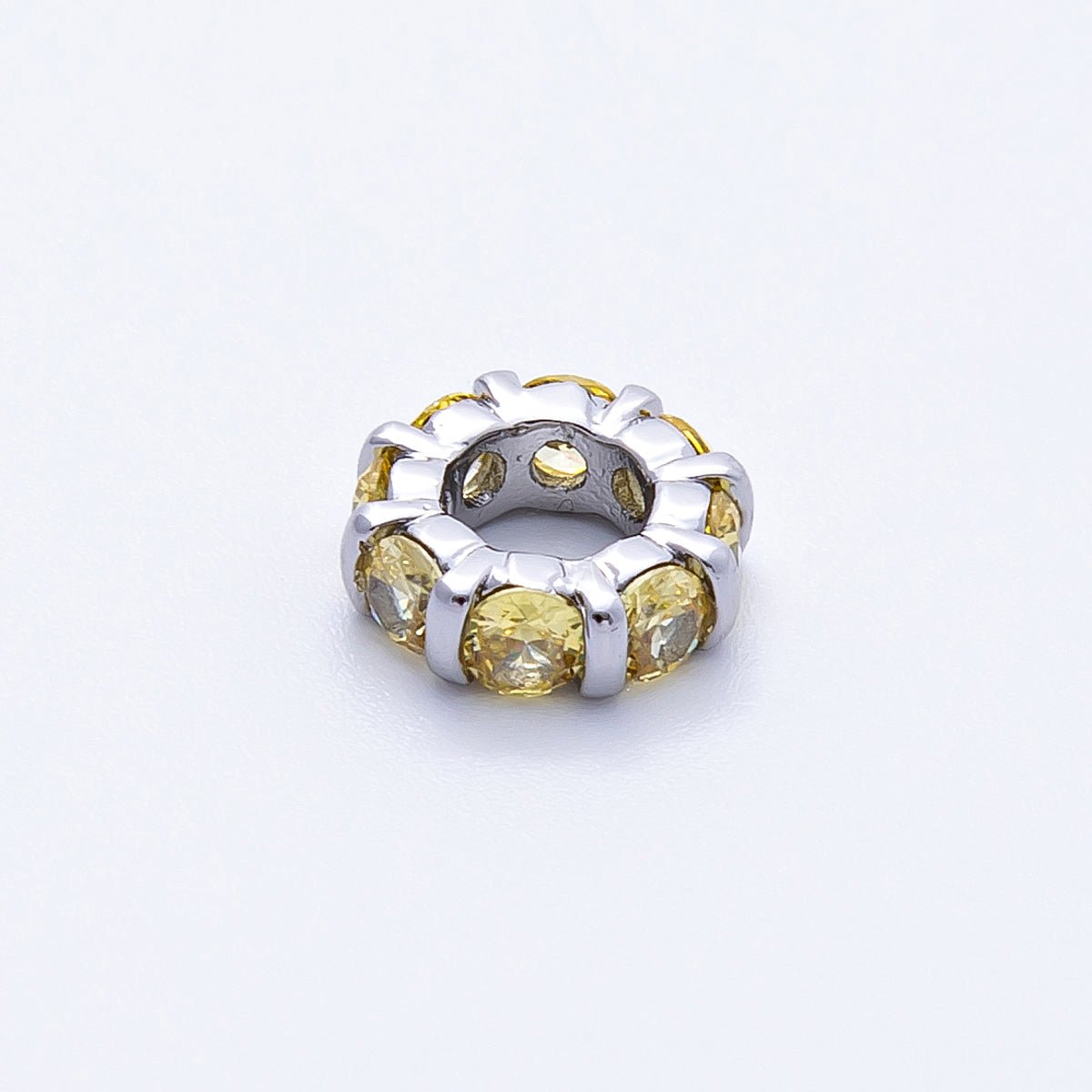 10.5mm Personalized Birthstone Micro Paved Round CZ Rondelle Spacer Set | Beads-00101 ~ Beads-00112