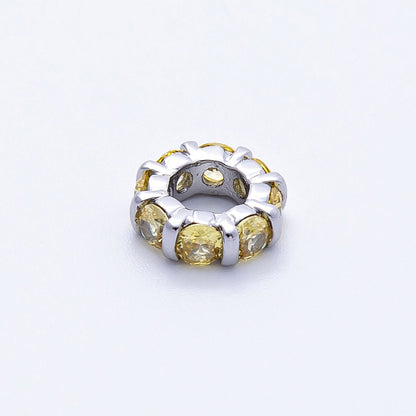 10.5mm Personalized Birthstone Micro Paved Round CZ Rondelle Spacer Set | Beads-00101 ~ Beads-00112