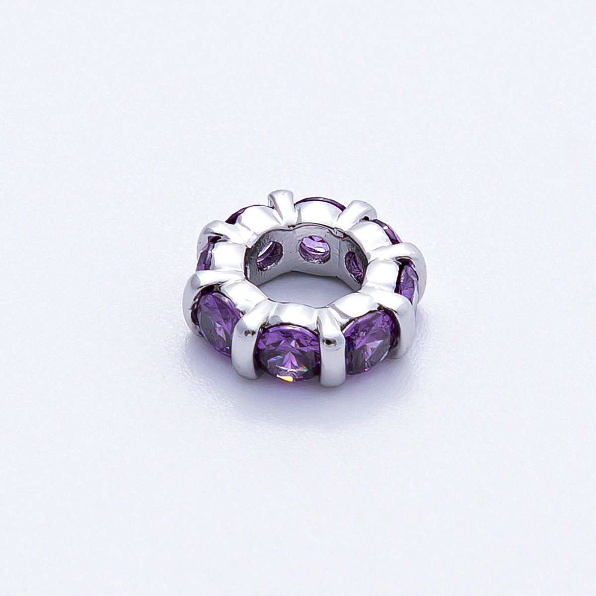 10.5mm Personalized Birthstone Micro Paved Round CZ Rondelle Spacer Set | Beads-00101 ~ Beads-00112