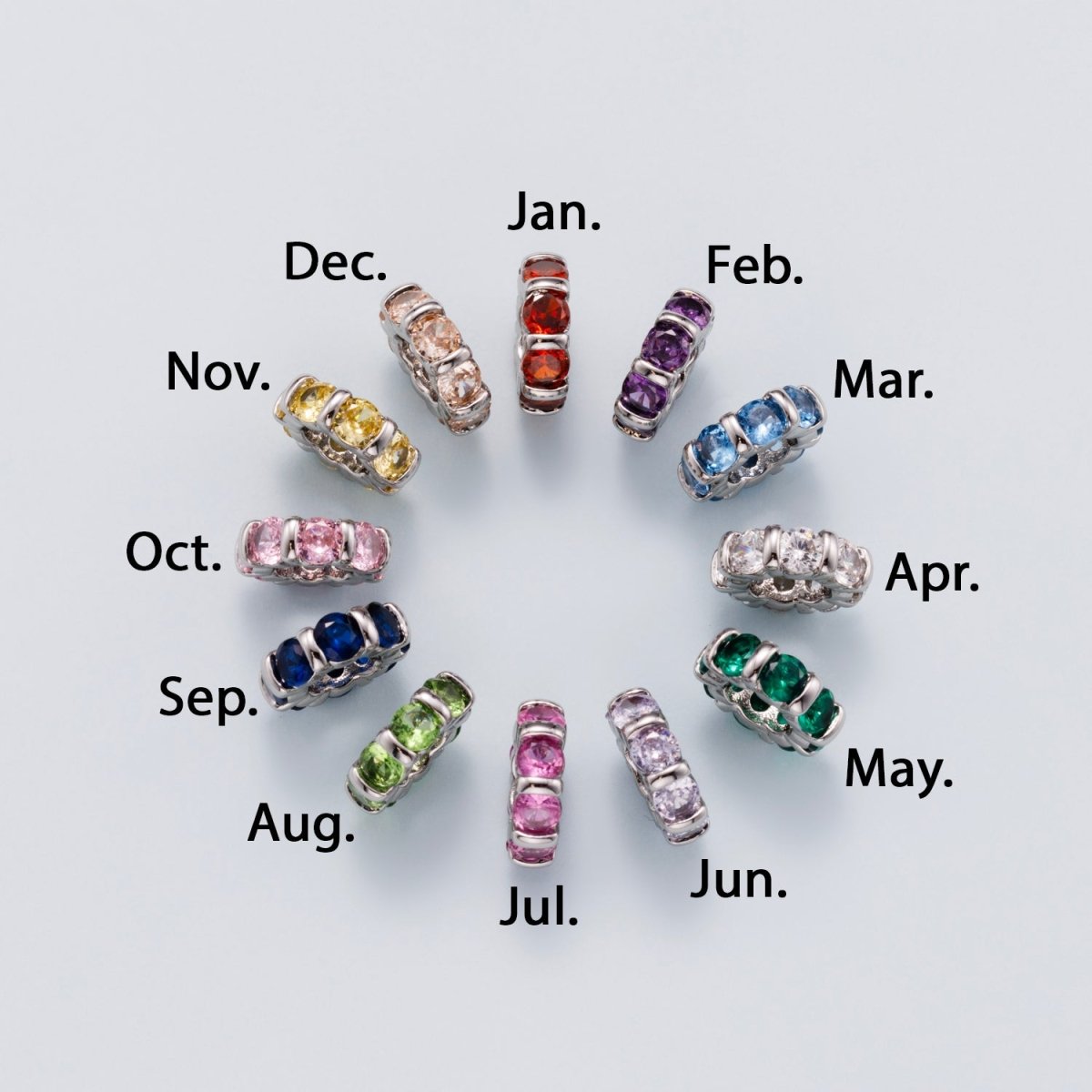 10.5mm Personalized Birthstone Micro Paved Round CZ Rondelle Spacer Set | Beads-00101 ~ Beads-00112