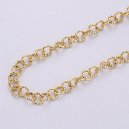10.5mm Round ROLO Textured Link Chain, Silver 24K Gold Plated Chain by Yard For Necklace Bracelet Component, UNIQUE ROLO Chain | ROLL-090, ROLL-091 Clearance Pricing