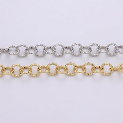10.5mm Round ROLO Textured Link Chain, Silver 24K Gold Plated Chain by Yard For Necklace Bracelet Component, UNIQUE ROLO Chain | ROLL-090, ROLL-091 Clearance Pricing