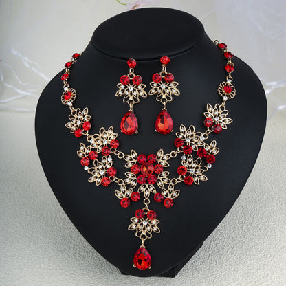 Rhinestone Pearl Earrings And Necklace Set Women