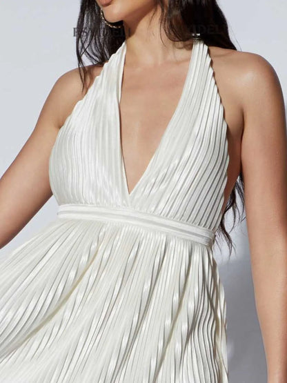 Pleated Halter Neck Mini Dress Very Fancy