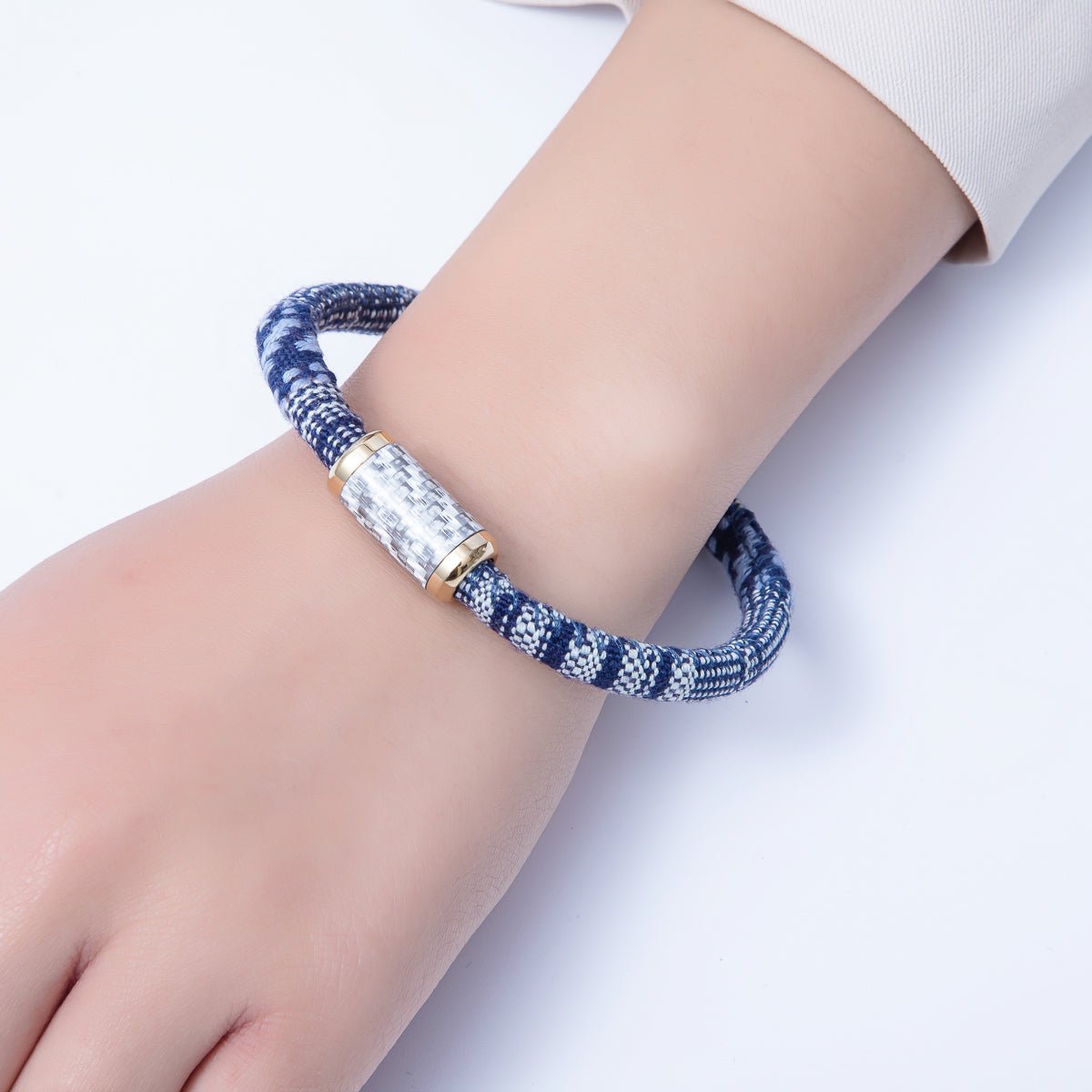 10mm Blue Woven Embroidered Fabric Cord 8.86 Inch Bracelet | WA-3963