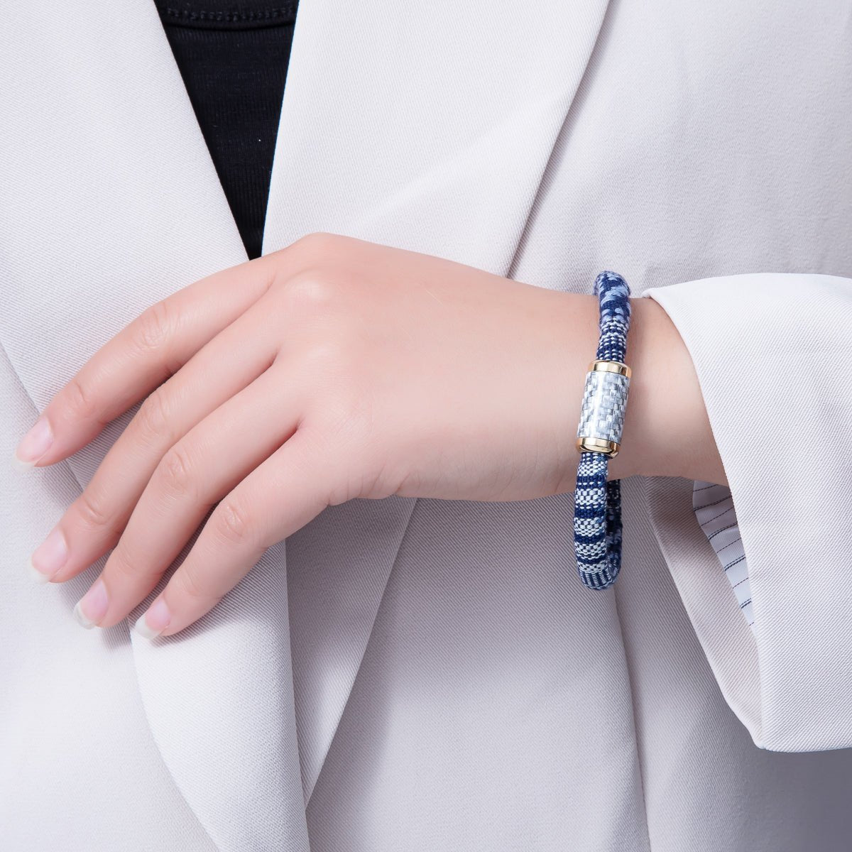 10mm Blue Woven Embroidered Fabric Cord 8.86 Inch Bracelet | WA-3963