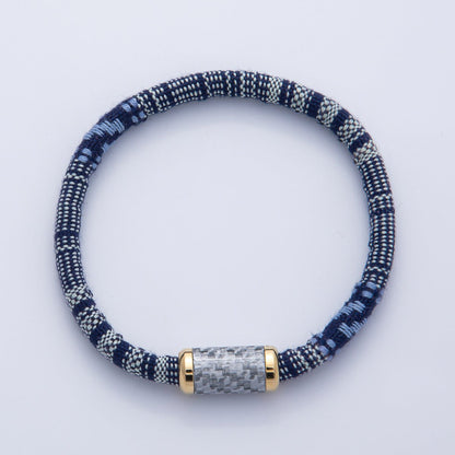 10mm Blue Woven Embroidered Fabric Cord 8.86 Inch Bracelet | WA-3963
