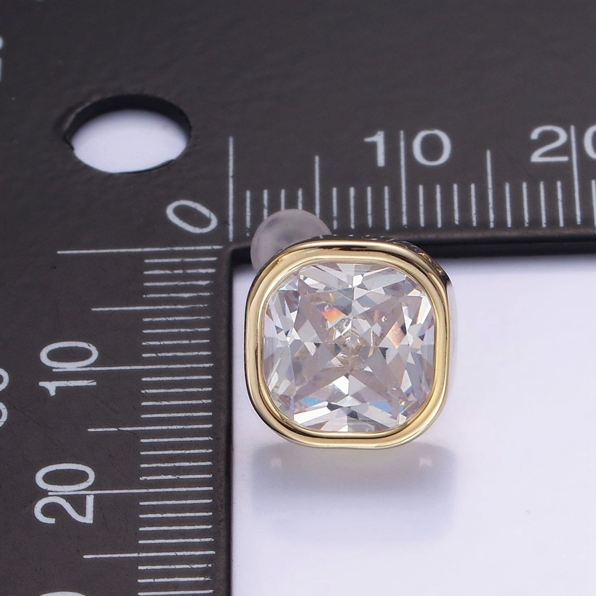 10mm Clear CZ Square Bezel Stud Earrings in Gold &amp; Silver | V514 V515