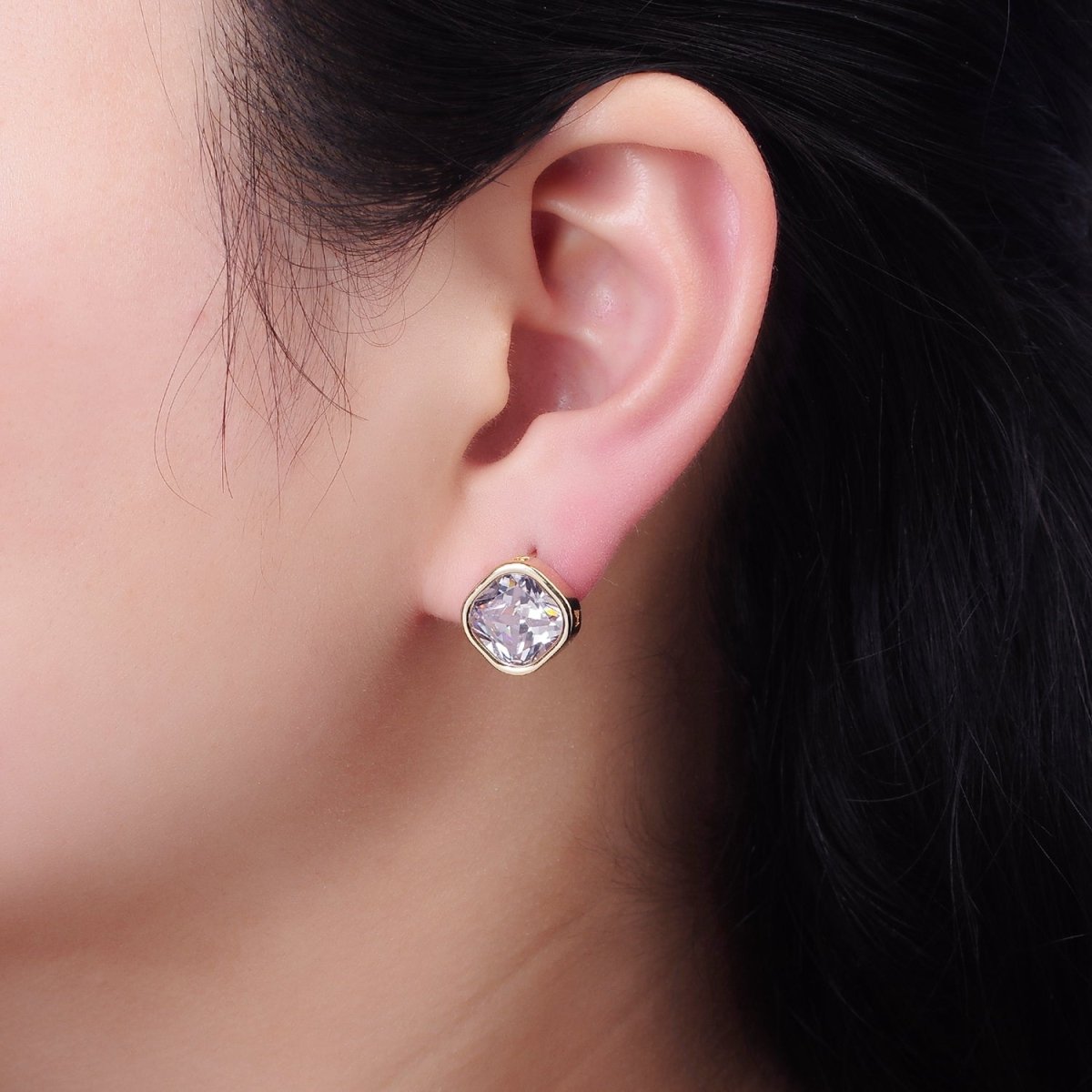 10mm Clear CZ Square Bezel Stud Earrings in Gold &amp; Silver | V514 V515