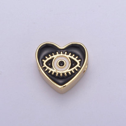 10mm Evil eye beads, Heart eye jewelry beads, Heart beads, Black Blue White Enamel bead spacer for Bracelet Component B-190
