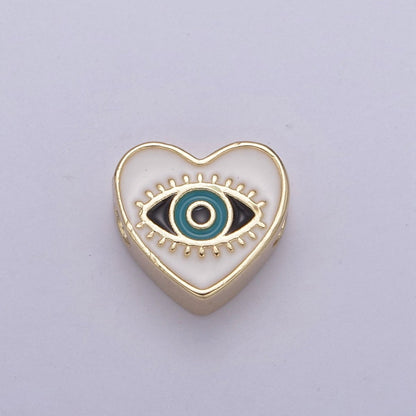 10mm Evil eye beads, Heart eye jewelry beads, Heart beads, Black Blue White Enamel bead spacer for Bracelet Component B-190