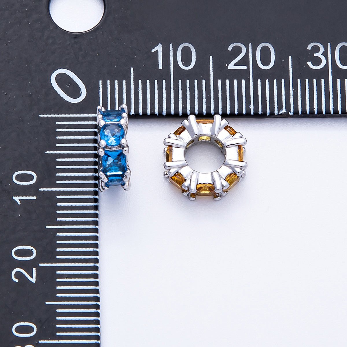10mm Personalized Baguette Birthstone CZ Rondelle Spacer Set | Beads-00077 ~ Beads-00088