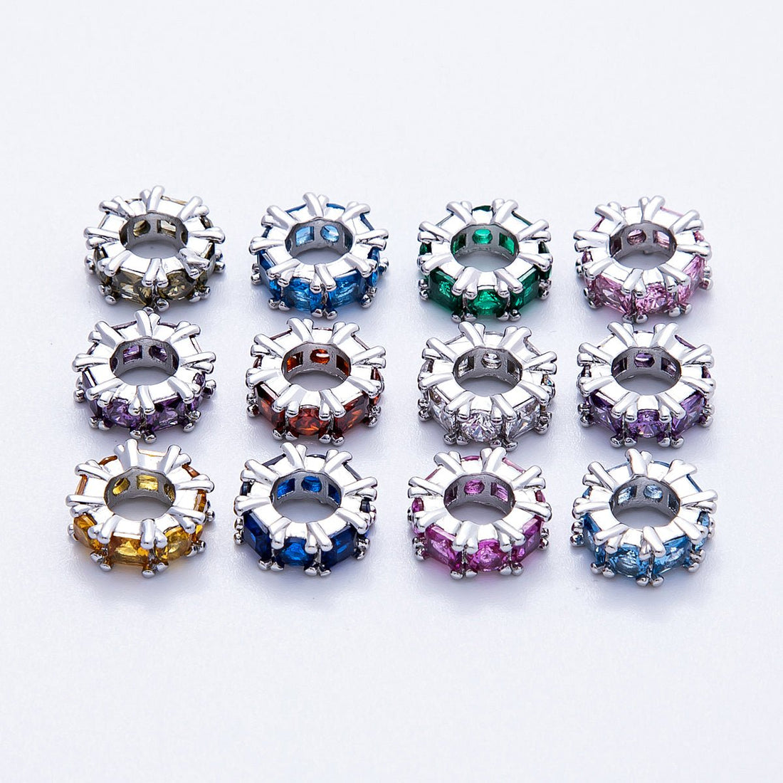 10mm Personalized Baguette Birthstone CZ Rondelle Spacer Set | Beads-00077 ~ Beads-00088