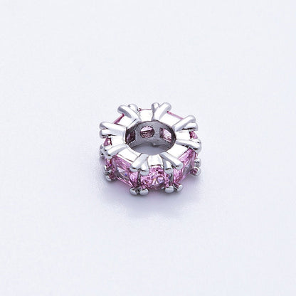 10mm Personalized Baguette Birthstone CZ Rondelle Spacer Set | Beads-00077 ~ Beads-00088