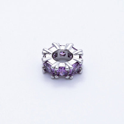 10mm Personalized Baguette Birthstone CZ Rondelle Spacer Set | Beads-00077 ~ Beads-00088