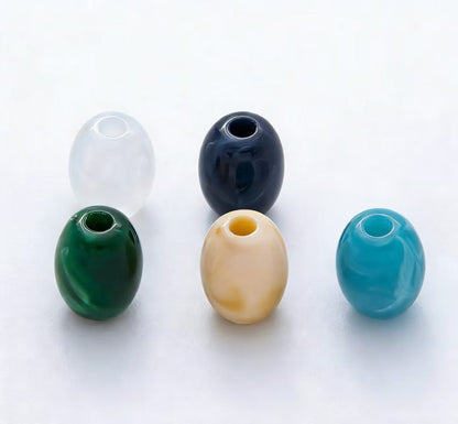 10pcs 18mm Dark Blue, Green, Brown, Light Blue, White Marble Resin Oval Bead Set | Beads-00029 - Beads-00033