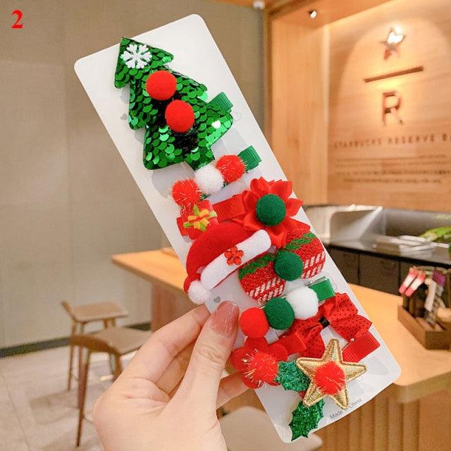 10pcs Cartoon Christmas Hairpin For Kids Lovely Pom-pom Children Hairpins Christmas Tree Decrative Hair Clips Fashion Hair Accessories For Women