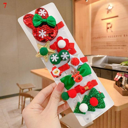 10pcs Cartoon Christmas Hairpin For Kids Lovely Pom-pom Children Hairpins Christmas Tree Decrative Hair Clips Fashion Hair Accessories For Women