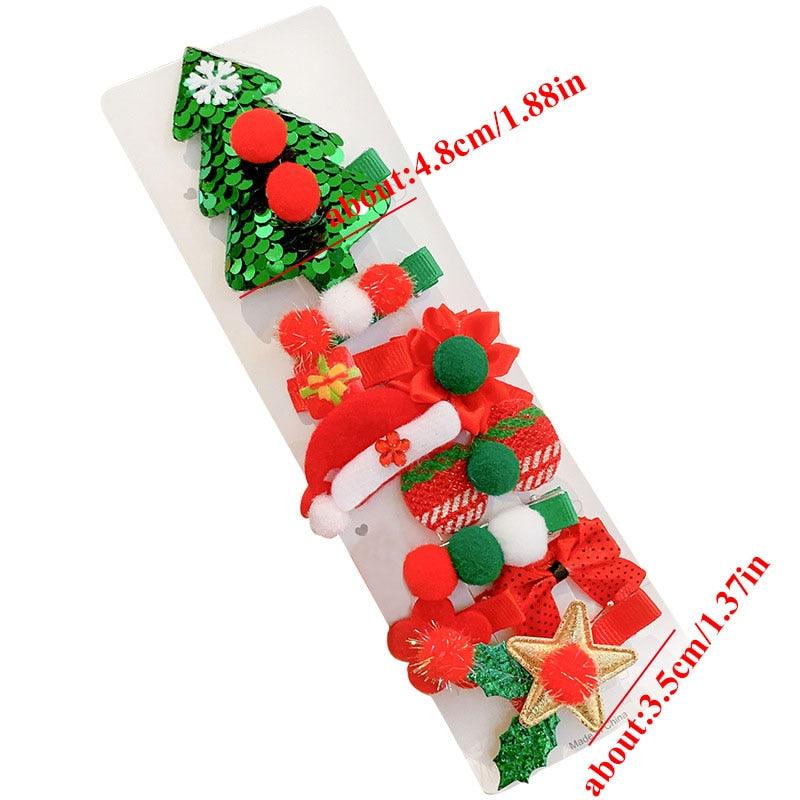 10pcs Cartoon Christmas Hairpin For Kids Lovely Pom-pom Children Hairpins Christmas Tree Decrative Hair Clips Fashion Hair Accessories For Women
