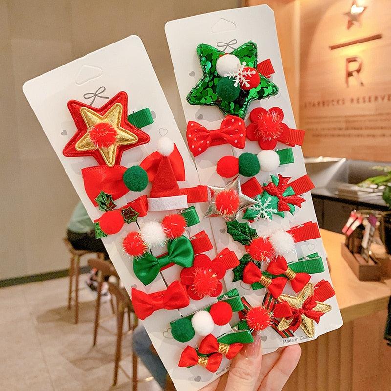 10pcs Cartoon Christmas Hairpin For Kids Lovely Pom-pom Children Hairpins Christmas Tree Decrative Hair Clips Fashion Hair Accessories For Women