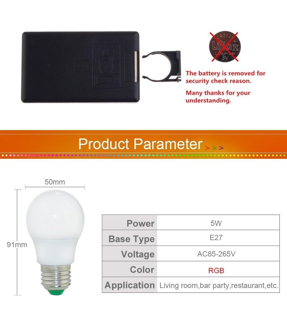 110V 220V E27 RGB LED Bulb Lights 5W 10W 15W RGB Lampada Changeable Colorful RGBW LED Lamp With IR Remote Control+Memory Mode RGB LED Light Bulbs, 10W LED Color Changing Light Bulb with Remote Control