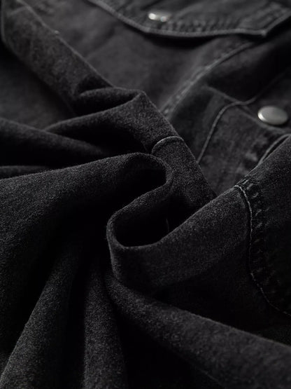 Chest Pocket Raw Hem Denim Loose Shirt Dress