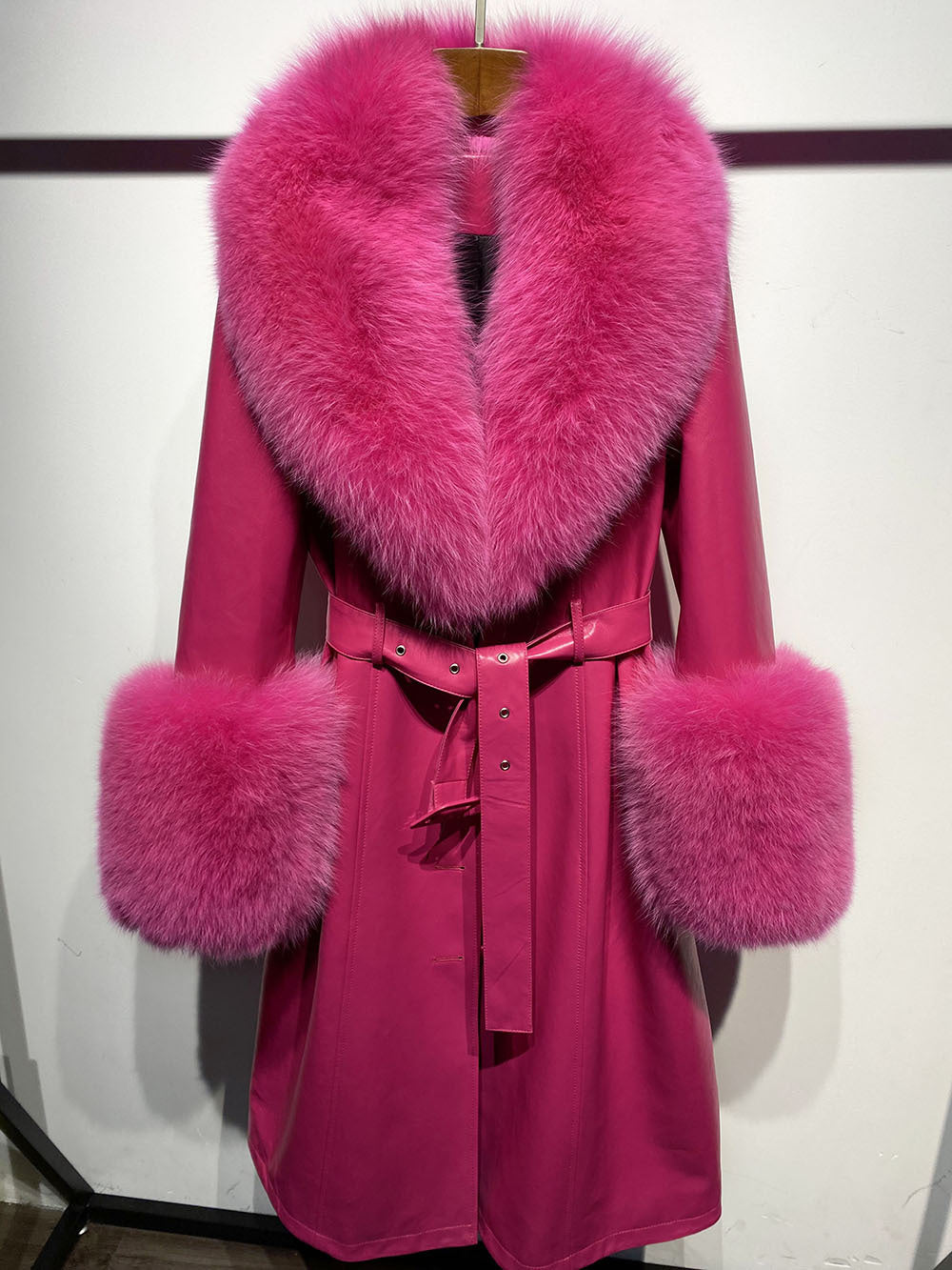 Slim-fit Leather Sheepskin Fox Fur Coat