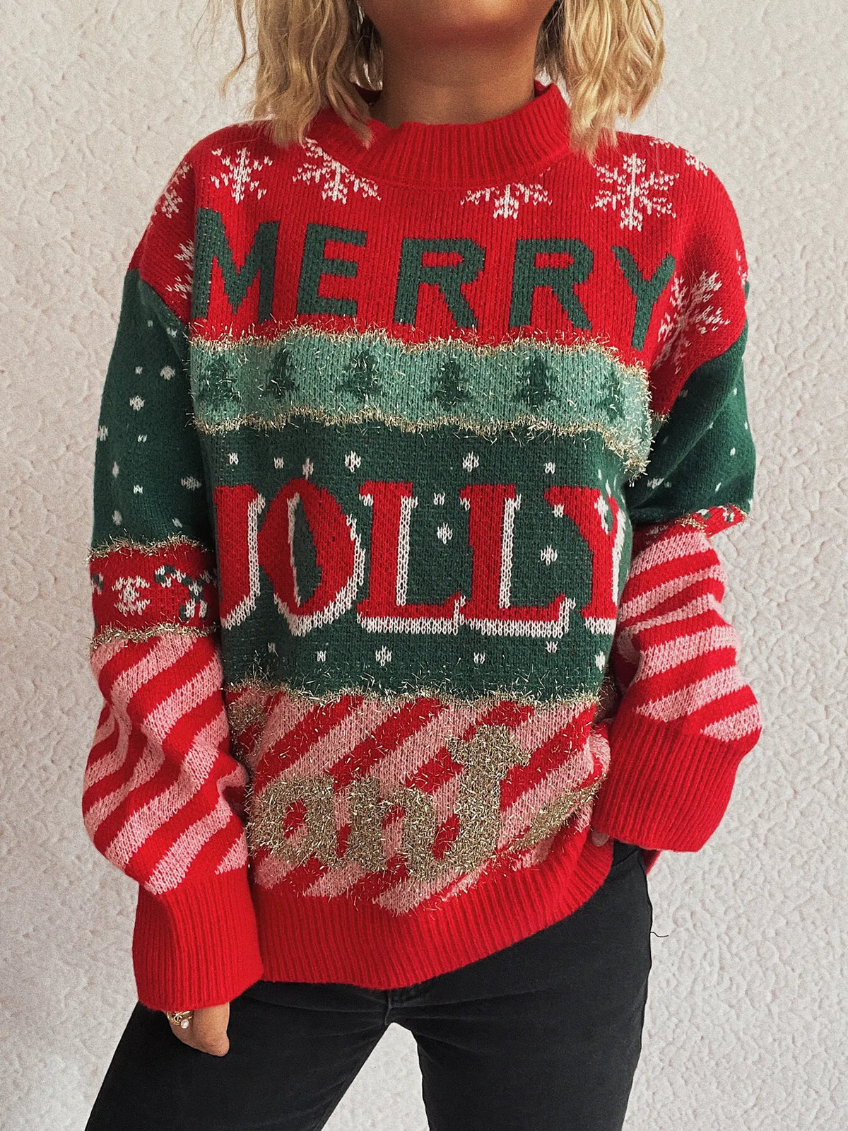 Christmas Letter Round Neck Long Sleeve Sweater