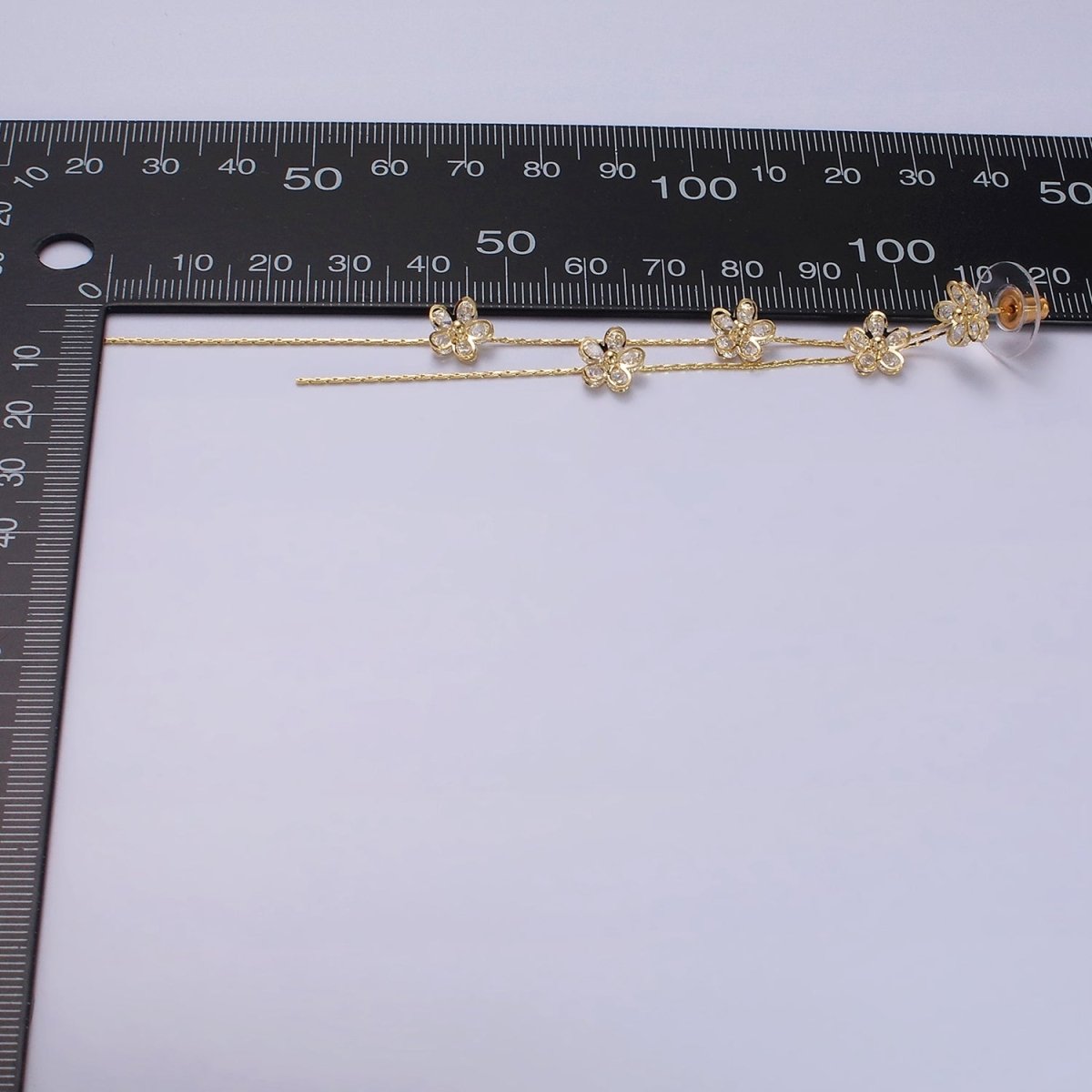115mm Multiple Clear CZ Flower Double Linear Drop Stud Earrings in Gold &amp; Silver | AE279 AE280