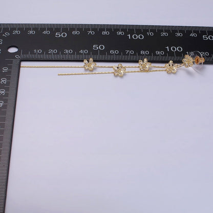 115mm Multiple Clear CZ Flower Double Linear Drop Stud Earrings in Gold &amp; Silver | AE279 AE280