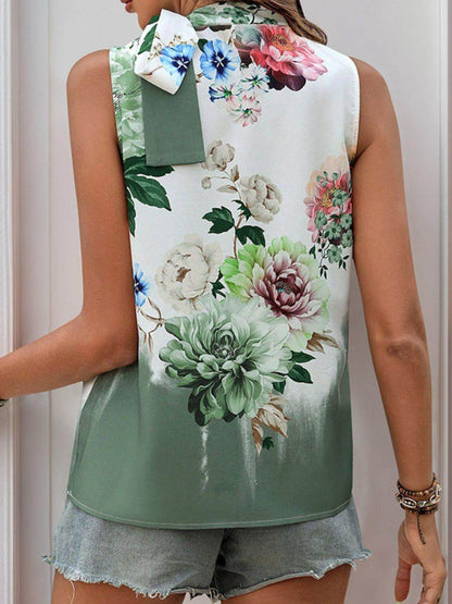 Tied Flower Printed Mock Neck Top for Women - Stylish Design