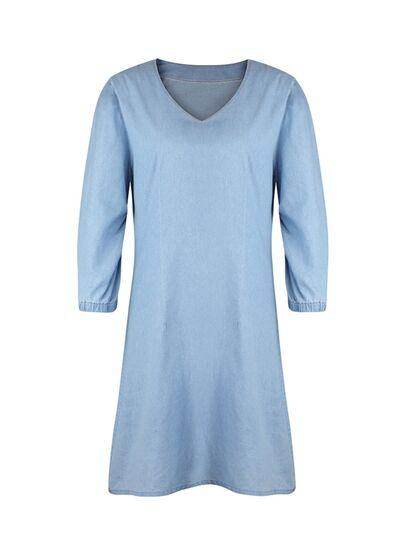 Full Size V-Neck Half Sleeve Dress for Everyday Wear